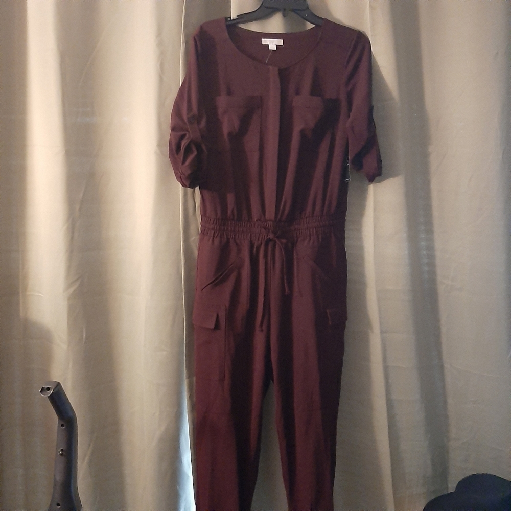Wine color cargo jumpsuit
